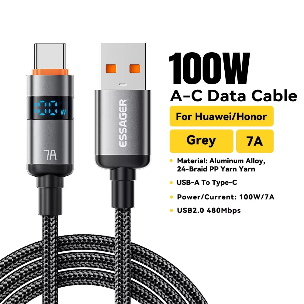 Essager Digital Dispaly USB Type C To USB C Cable For Huawei mate60 100W Fast Charging Charger Wire Cord For Macbook pro Xiaomi
