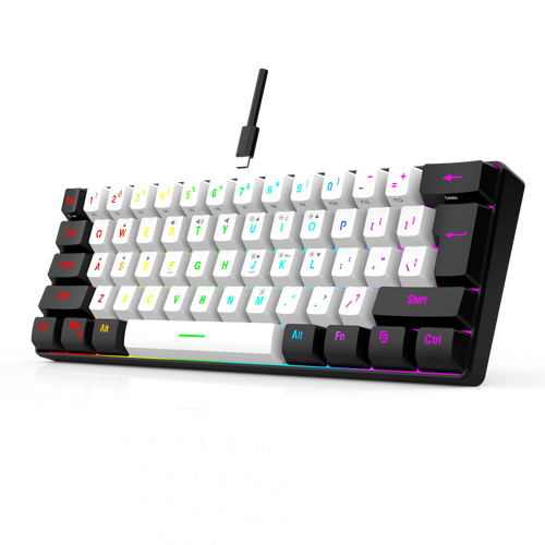 60% compact wired keyboard with 61 key membrane layout, RGB backlighting, ergonomic design, small and portable office computer